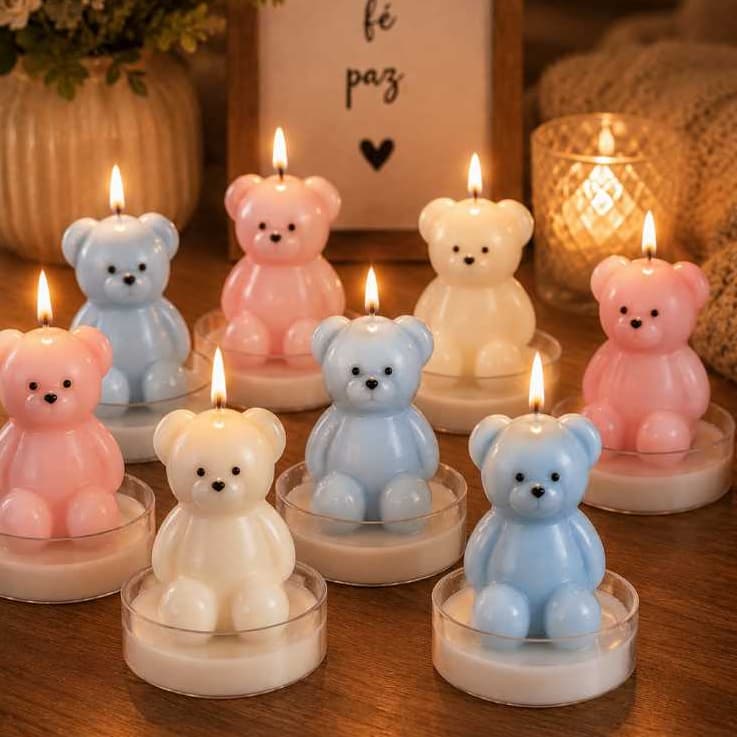 Kit 10 Lembrancinhas de Vela Ursinho Para Chá Revelação Chá Maternidade