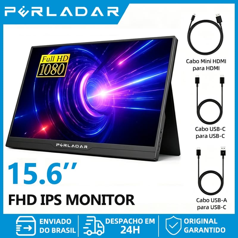 Monitor Portátil FHD 1080P para Jogos e Trabalho, Tela IPS 15.6 com Alto-falantes e Capa Protetora, Plug Play HDMI USB-C
