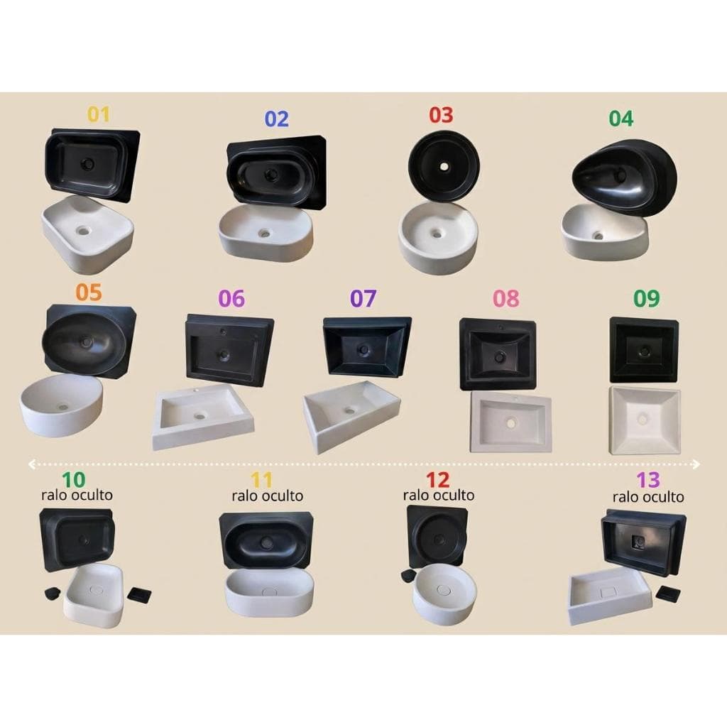 Kit com 13 Moldes 3D Para Fabricar Cuba de Sobrepor 13 Formas 3D Pia de Banheiro Ralo Oculto  Padrão