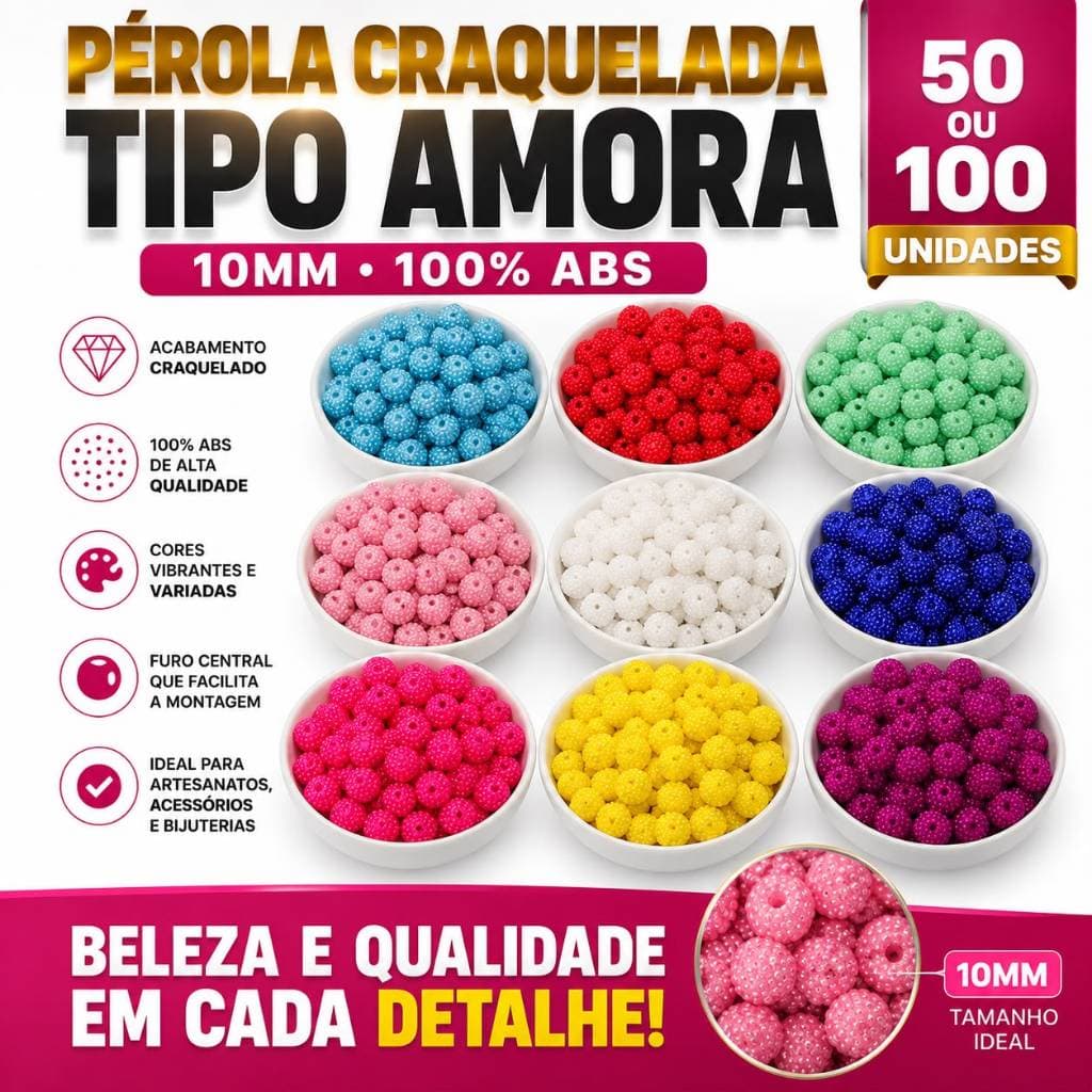Pérola Craquelada Tipo Amora 10mm 100% Abs Artesanato