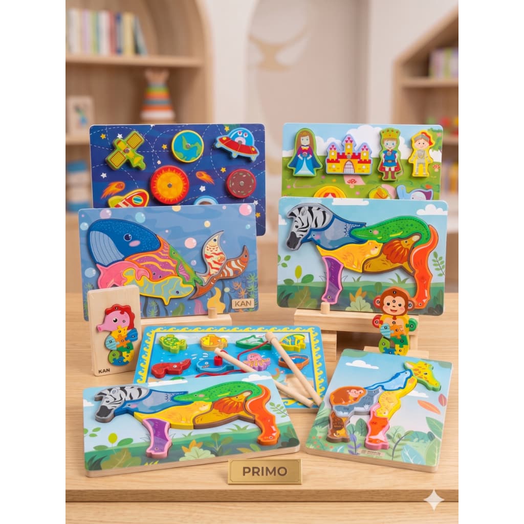 🌟 Brinquedo Educativo Montessori Madeira Quebra Cabeça Pesca Magnética Coordenação Motora Infantil