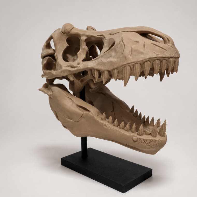 Crânio de Tiranossauro Rex com Base 22cm Escala Aproximada 1:10 Alta Presença - Imponente - Fóssil - Dinossauro