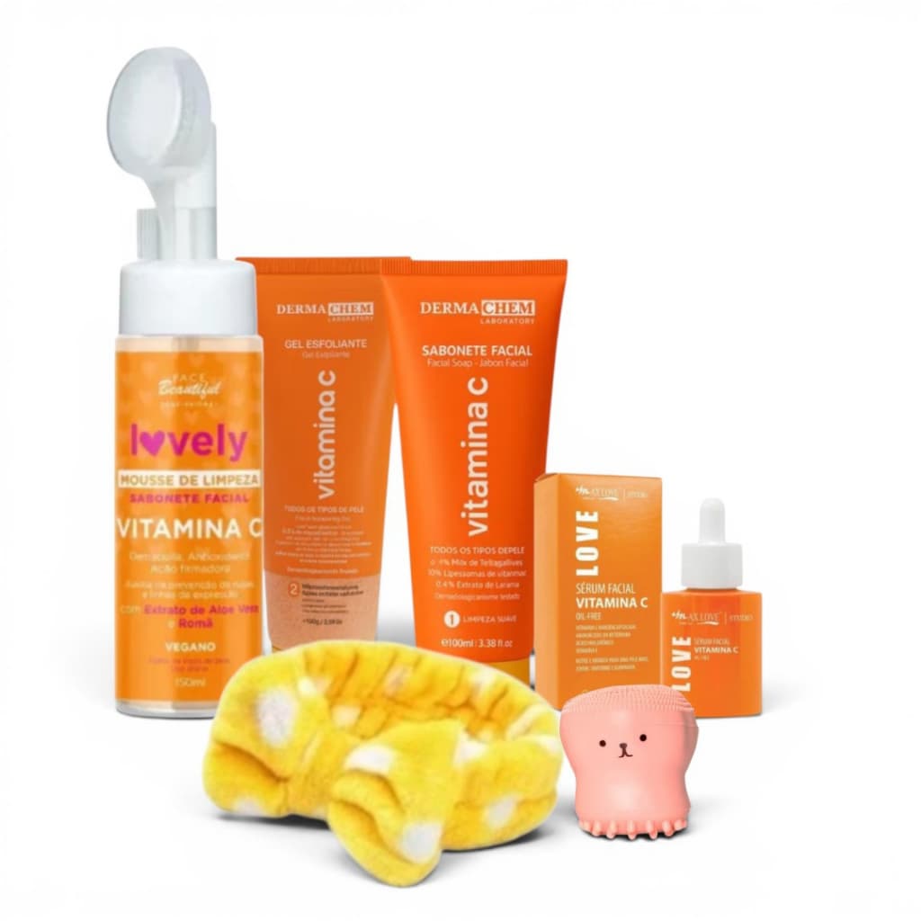 Kit Facial Vitamina C Completo | Limpeza Profunda, Hidratação, Clareamento e Glow | Todos os Tipos de Pele