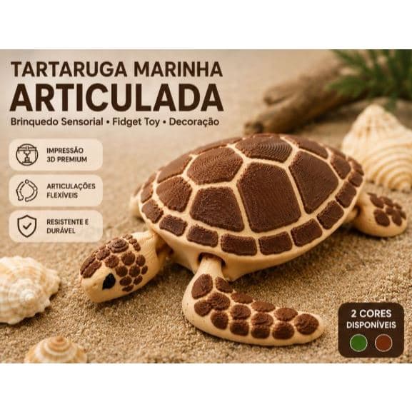 Tartaruga Marinha Articulada  Realista • Colecionável • Decoração • Presente- Brinquedo Sensorial
