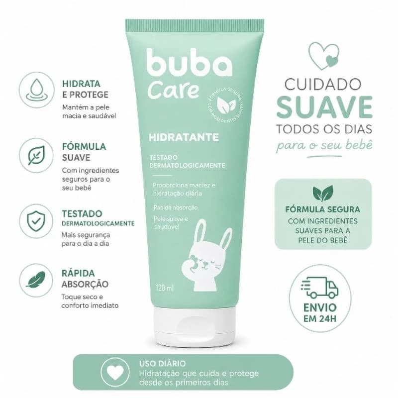 Hidratante Infantil Buba Care 120ml - Vegano, Dermatologicamente Testado, Livre de Parabenos
