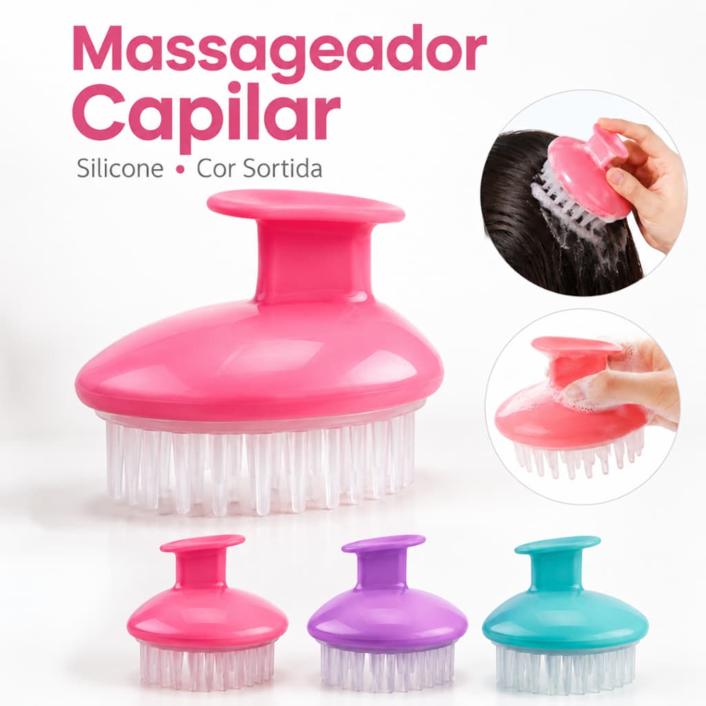 Massageador de Couro Cabeludo Silicone Banho Capilar Cor Sortida
