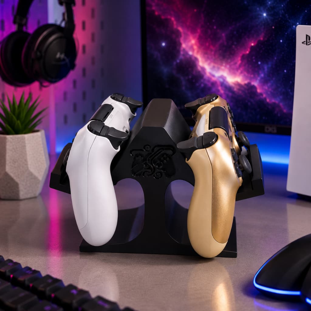 Suporte de Mesa para 2 Controles Gamer PS5 PS4 Xbox Nintendo Organizador Impressão 3D