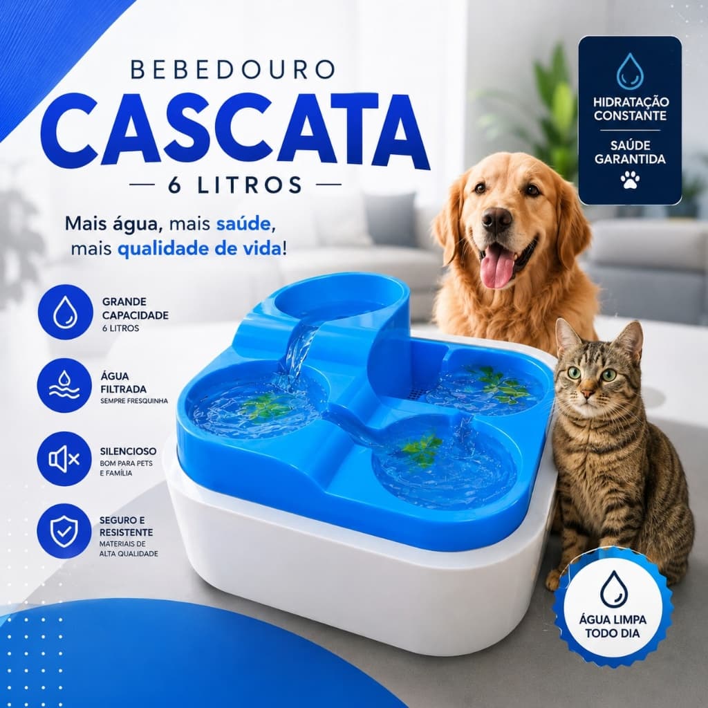 Bebedouro Automatico Grande Purificador Fonte Cascata Cão e Gato 6L Bivolt