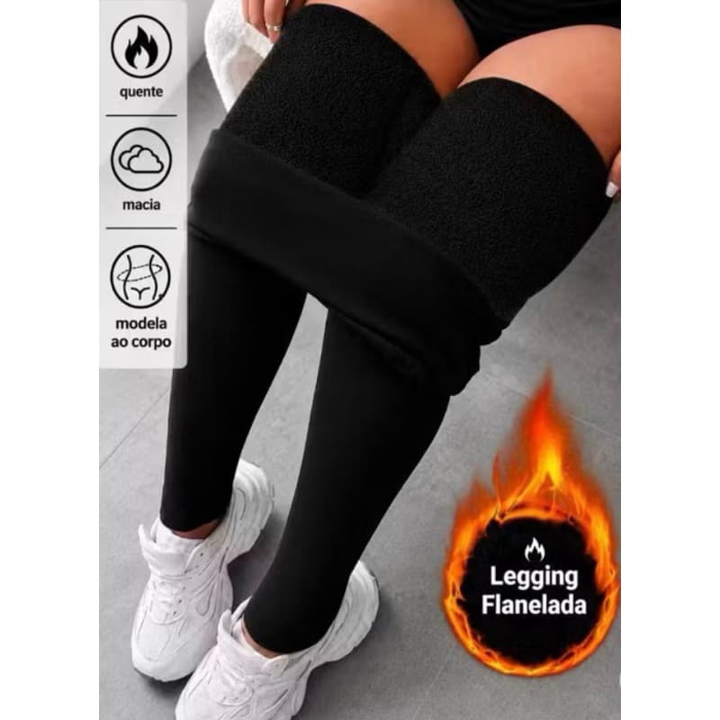 Calça Legging Peluciada Flanelada  Feminina Cintura Alta Inverno Quente Confortável Não Transparente