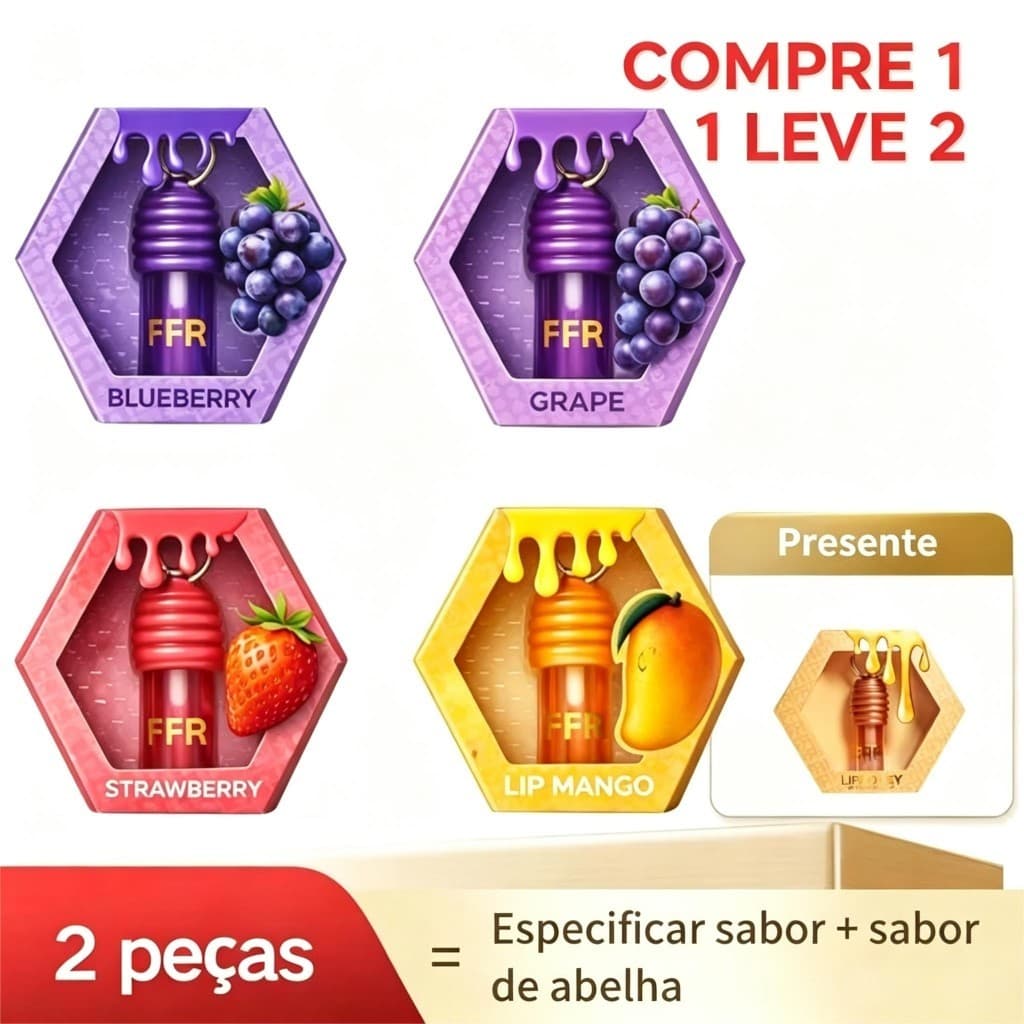 Kit 2 Gloss Labial Mel Hidratante 24h Brilho Vidro Sem Álcool Vários Sabores