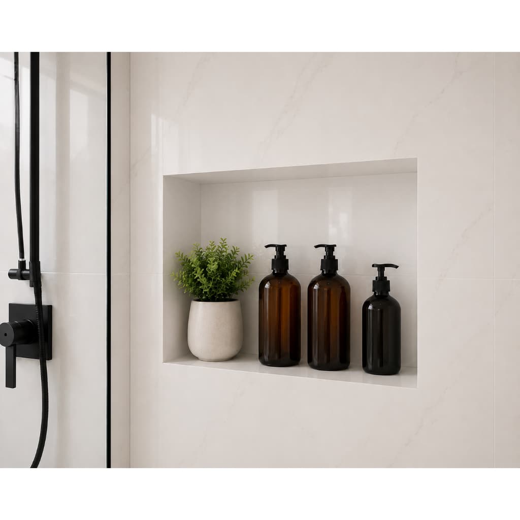 Nicho De Porcelanato Branco 40x30x10 Alto Brilho Embutir Na Parede Borda Infinita