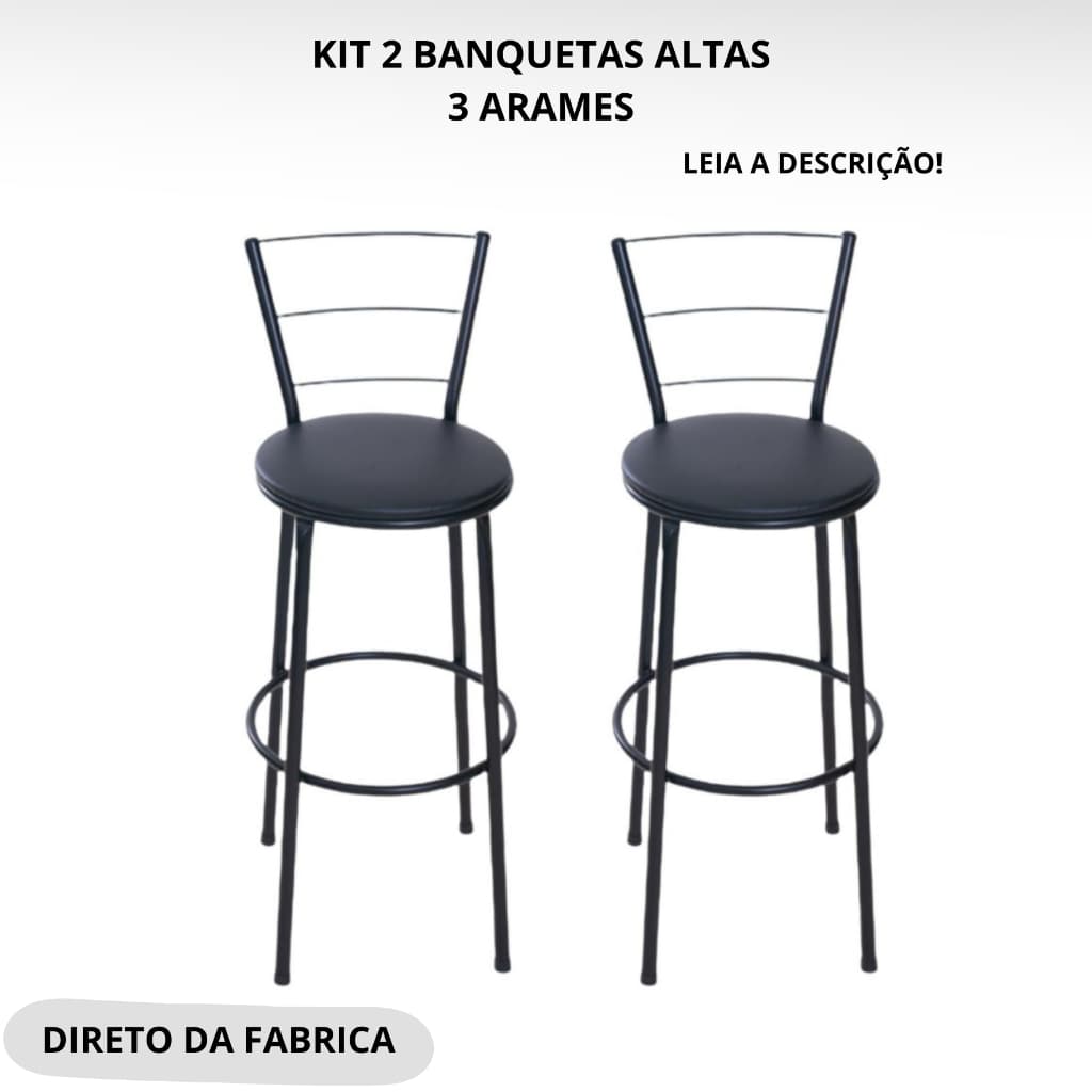 2 BANQUETAS ALTA COM ENCOSTO EM 3 ARAMES KIT COM 2 BANQUETAS PARA AREA DE LAZER COZINHA AMERICANA BALCÃO