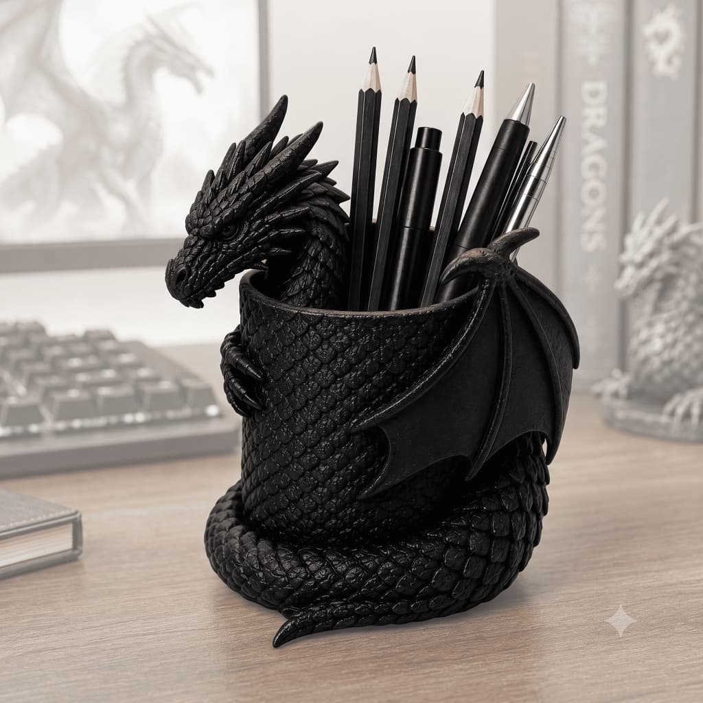 Porta Canetas Dragão Decorativo Organizador De Mesa Geek Escritório Presente Criativo
