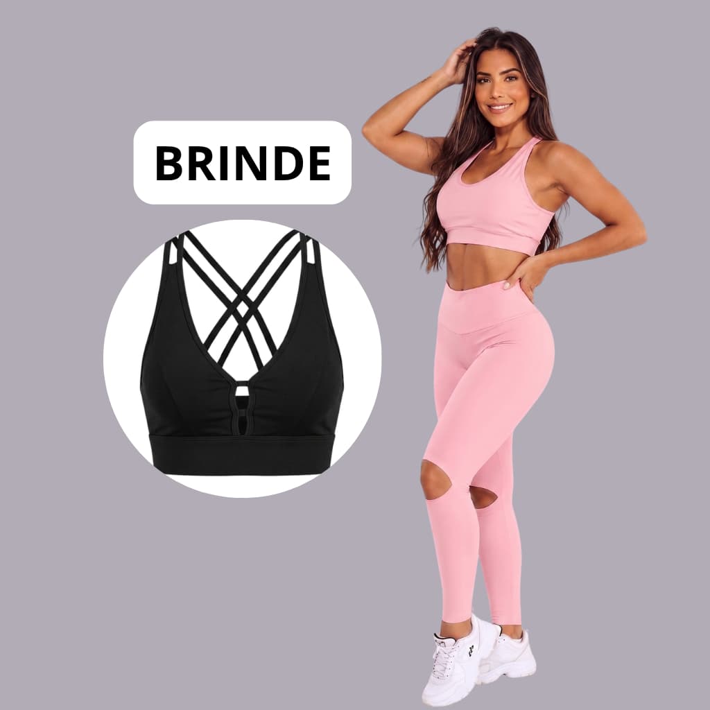 Conjunto Academia Fitness Top Legging Kit Roupa Com Brinde