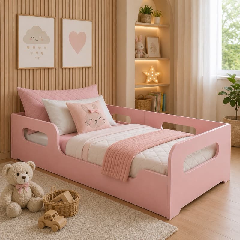 Cama Infantil Montessori com Grade de Segurança 153 cm – Baixa e Segura para Crianças