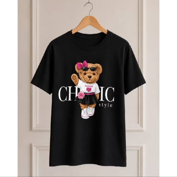 Camiseta Feminina Urso Chic Moda Casual Confortável