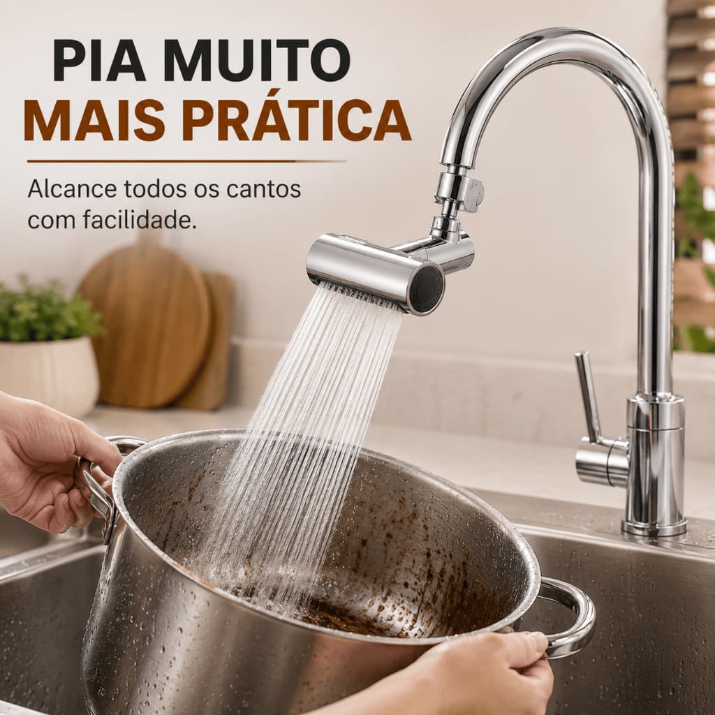 Extensor Giratório Para Torneira 360° 4 Tipos de Jato Economizador de Água Prata