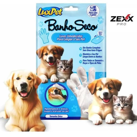 Banho a Seco Luva Umedecida Luxpet - Luva Higiênica para Pet - LuxPet