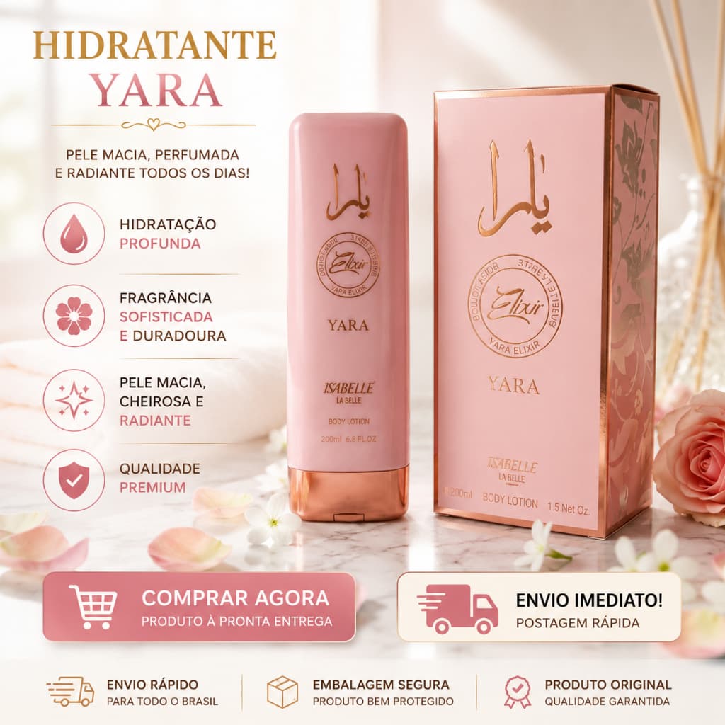 Creme Hidratante Corporal Feminino Yara Elixir 200ml Rápida absorção Hidratante para pele