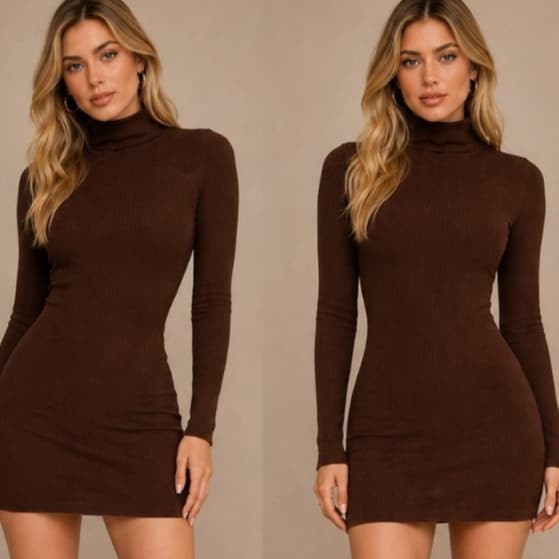 Vestido Mini Femenino Cacharrel Manga Longa Basico Gola Alta -Conforto e Estilo Anarruga Inverno