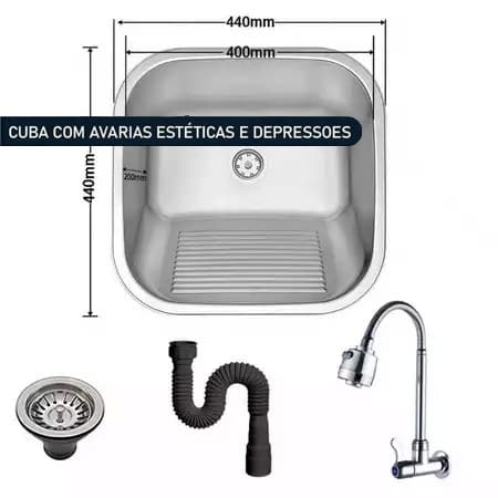 [Preço Especial]Tanque Lavanderia Cuba Aço Inox Área 54/44×44cm | Com avarias estéticas e pequenas depressões