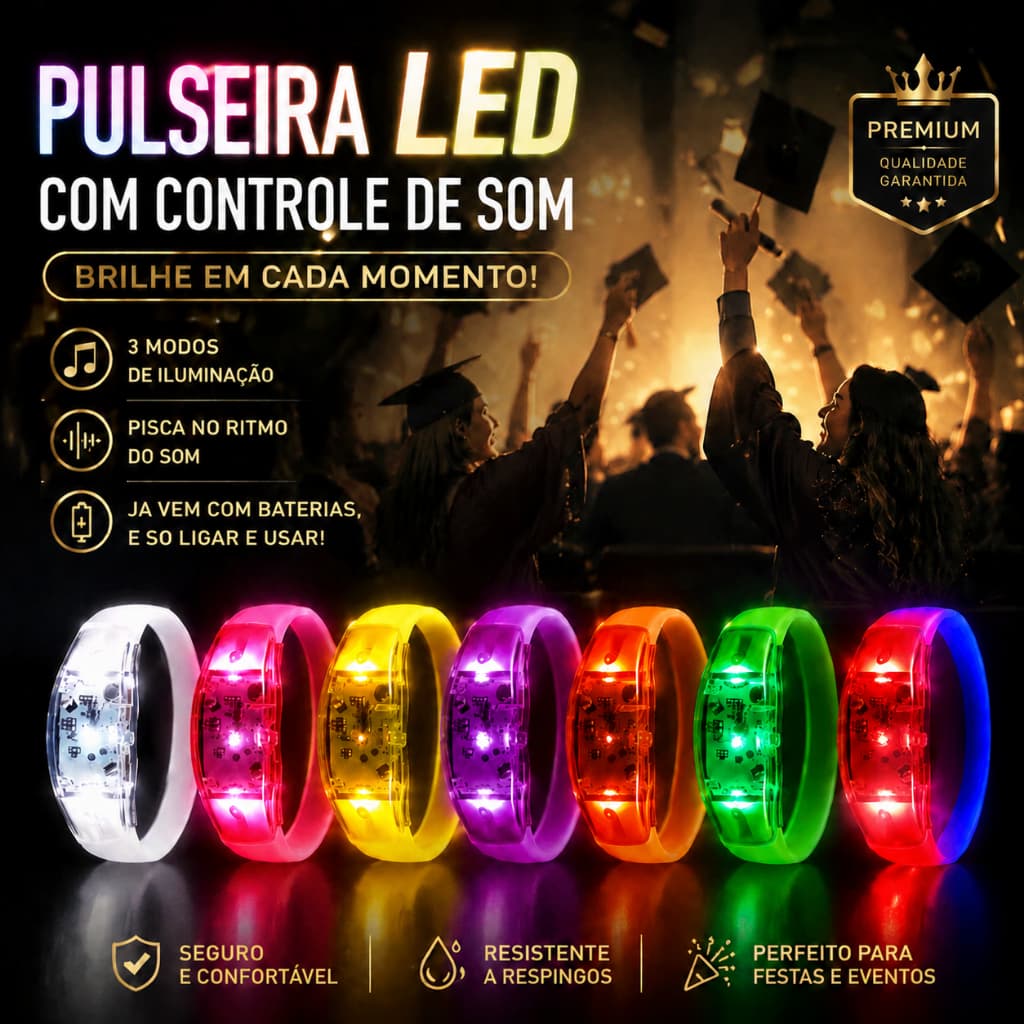 Até 50 Pulseira LED para Festa que Pisca no Ritmo do Som – 3 Modos de Luz,Perfeita para Shows,Carnaval e Formaturas