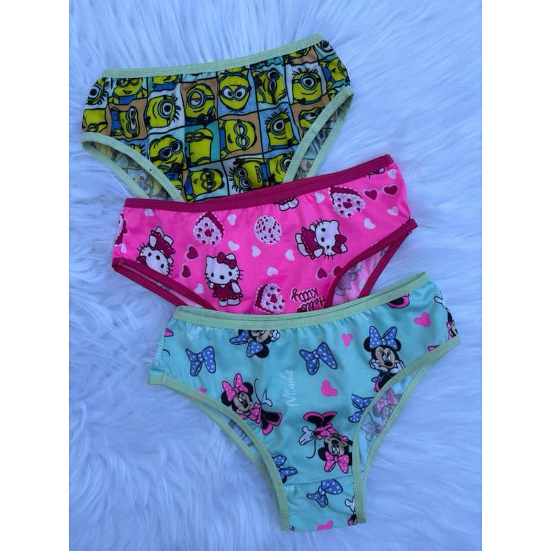 Kit 3 Calcinhas Infantil Menina Algodão Forro Algodão Sortidas