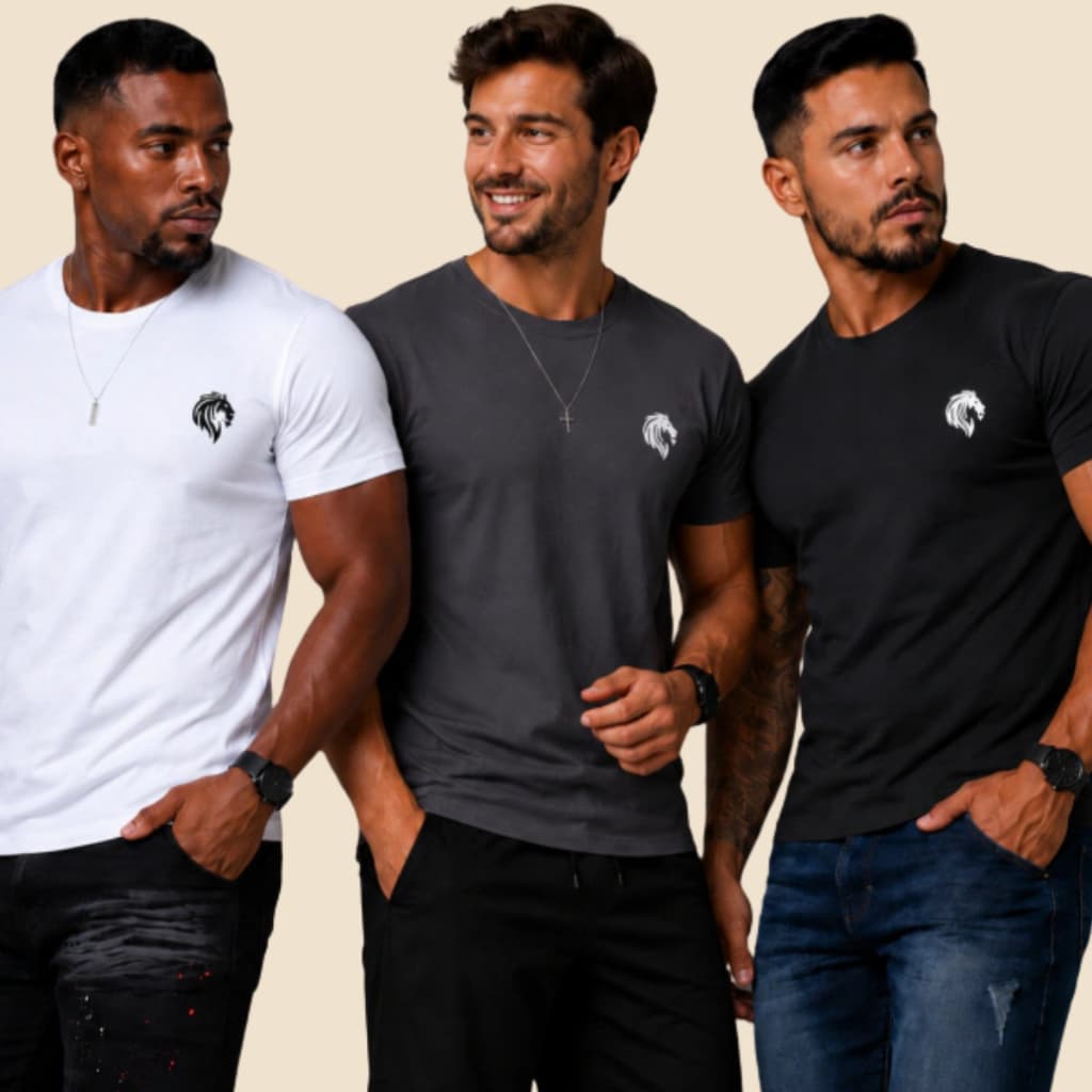 Kit 3 Camisetas Masculinas Básicas | Algodão Confortável | Moda Casual - Lions