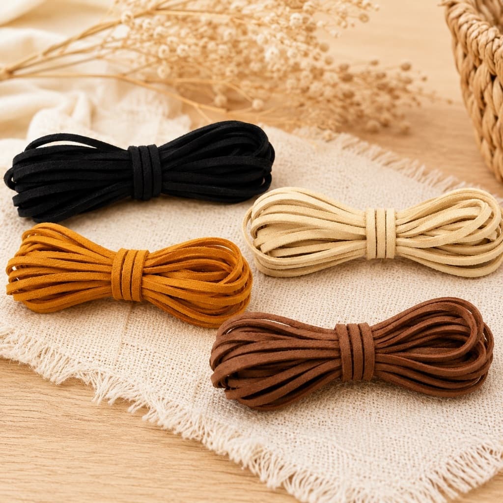 Cordão Camurça 3mm Couro Tira Fio Suede Rolo 10 m sintético chato choker bijuteria personalização