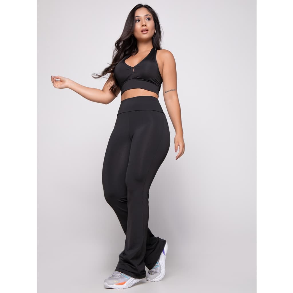Calça Feminina Flare Bailarina Suplex Cintura Alta Boca De Sino Levanta Bumbum