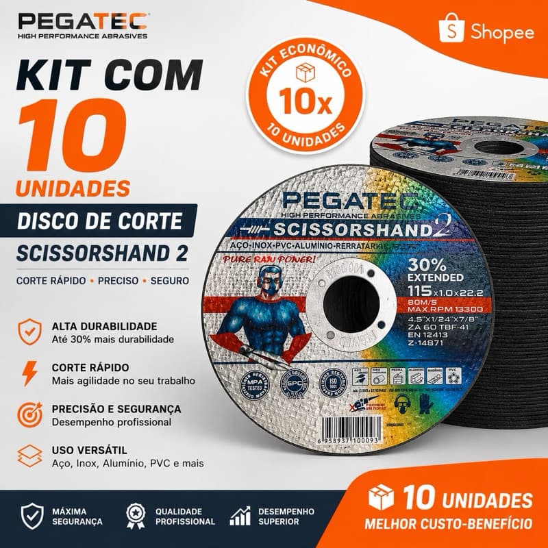 Kit 10 Discos De Corte Pegatec Scissorshand 115x1mm