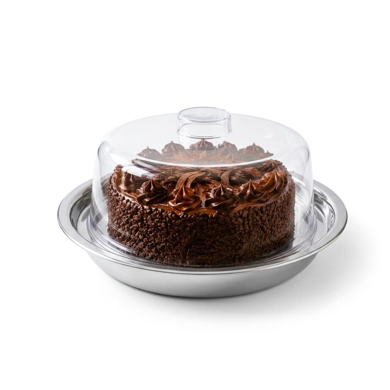 Boleira de Inox e Tampa Acrílica Premium  Porta Pudins Bolos Doces e Pães Grande 28 cm