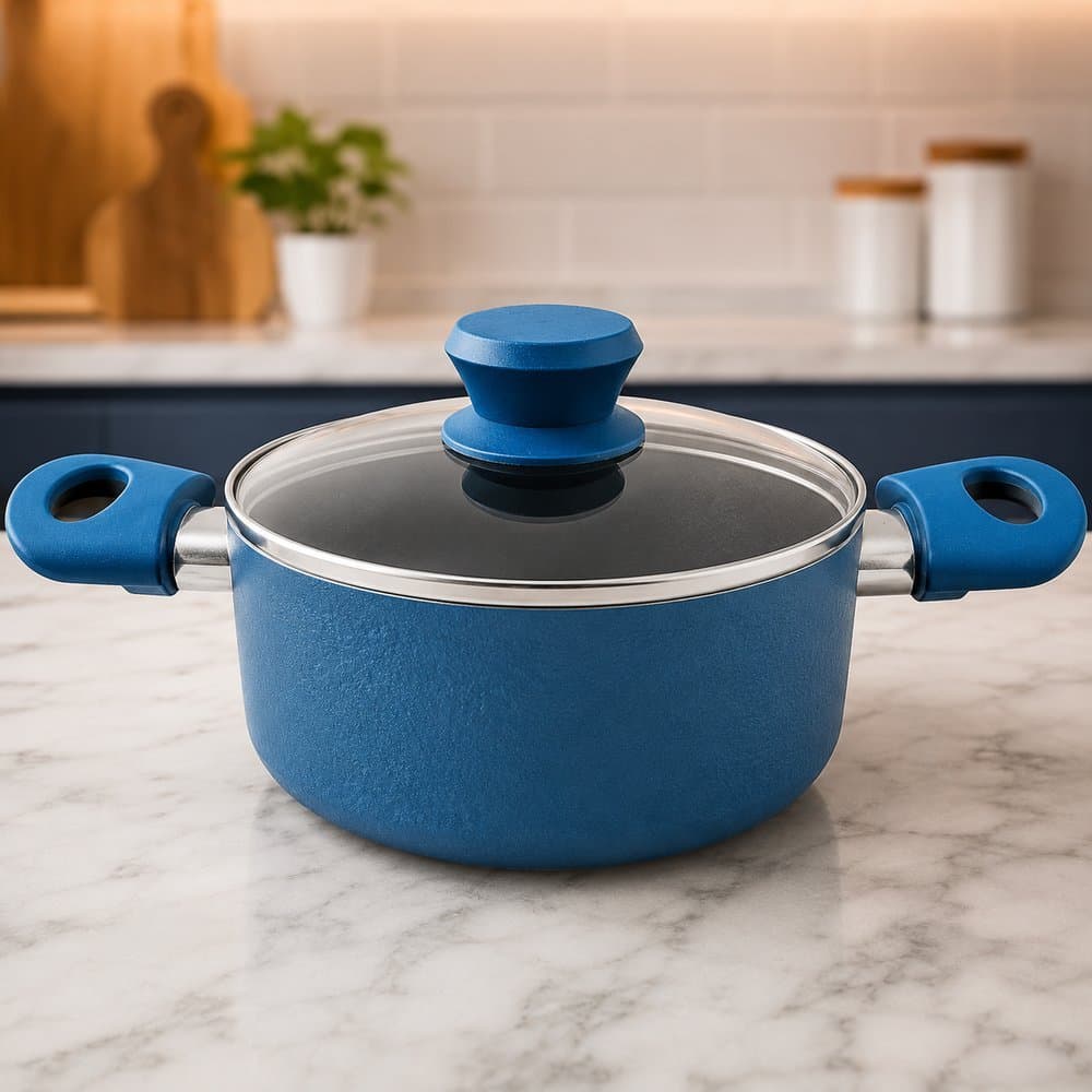 Panela Caçarola Antiaderente Cerâmica com Tampa de Vidro 18cm - Azul