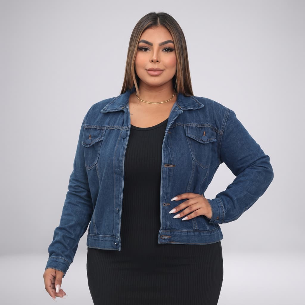 Jaqueta Plus Size Jeans Denim Feminina Look Estilo Casual Para Invernos Frios Noites Conforto