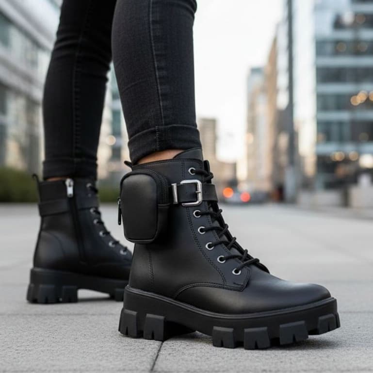 Bota  Feminina de cano curto Coturno Tratorado Blogueira Feminino Confortavel Bag