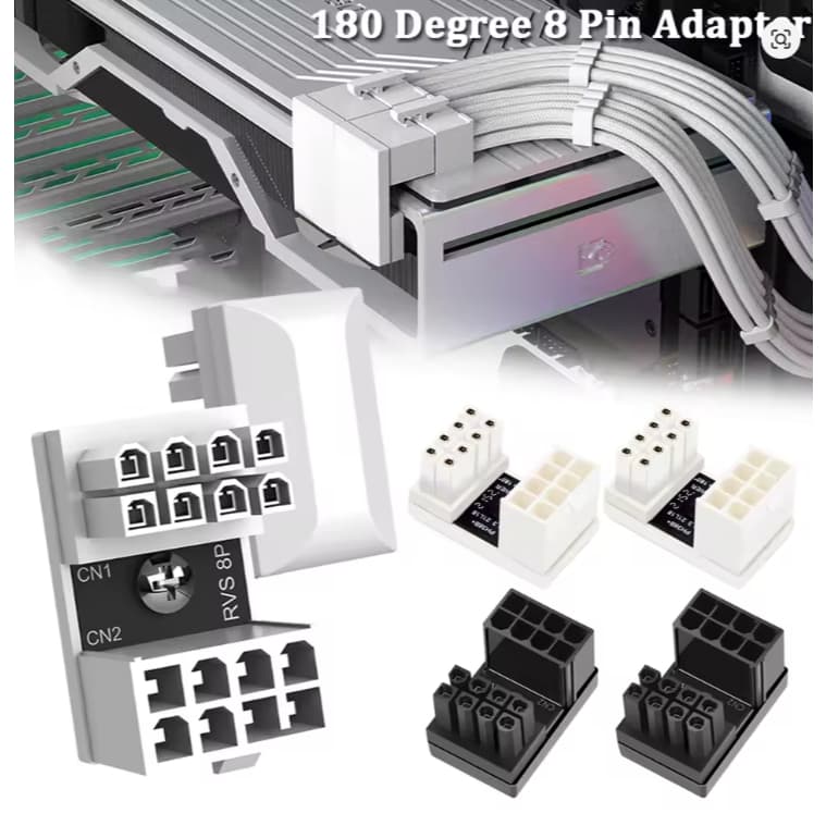 Adaptador 180 Graus de Energia  8 Pinos para Placa de Vídeo GPU Conector Angulado para Fonte ATX  Cable Management