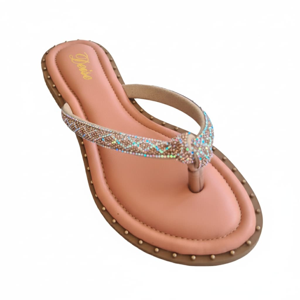 Chinelo Slide Feminino Pedraria Strass Nude Brilho Confortável Sandália Rasteira Praia Casual 34 ao 40