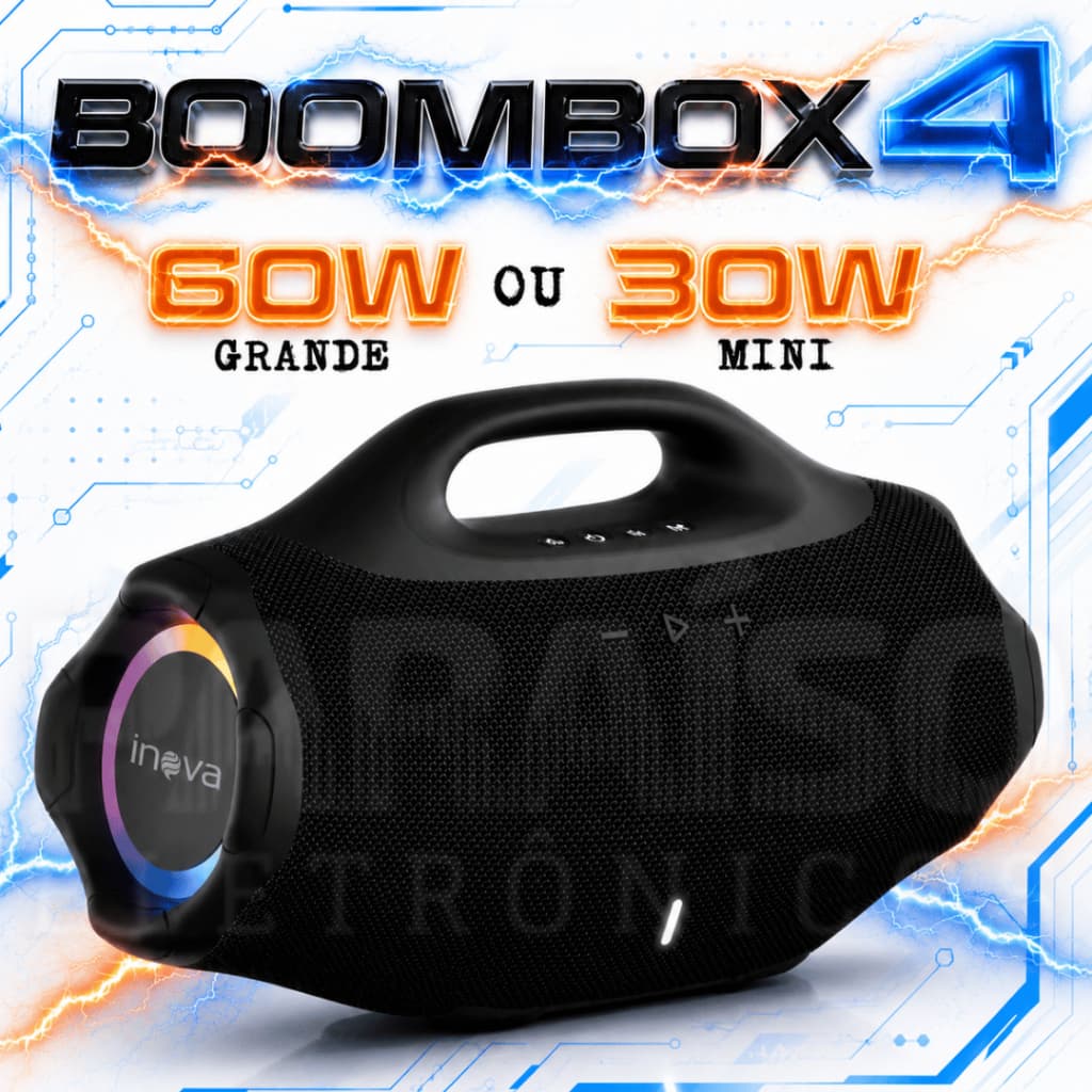 Boombox 4 Caixa de Som 60W / 30W Potente Inova Bluetooth Premium Rádio FM Pen Drive Prova d'Água TWS