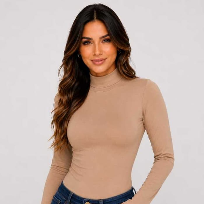 Body Feminino Gola Alta Manga Longa  Suplex Premium body
