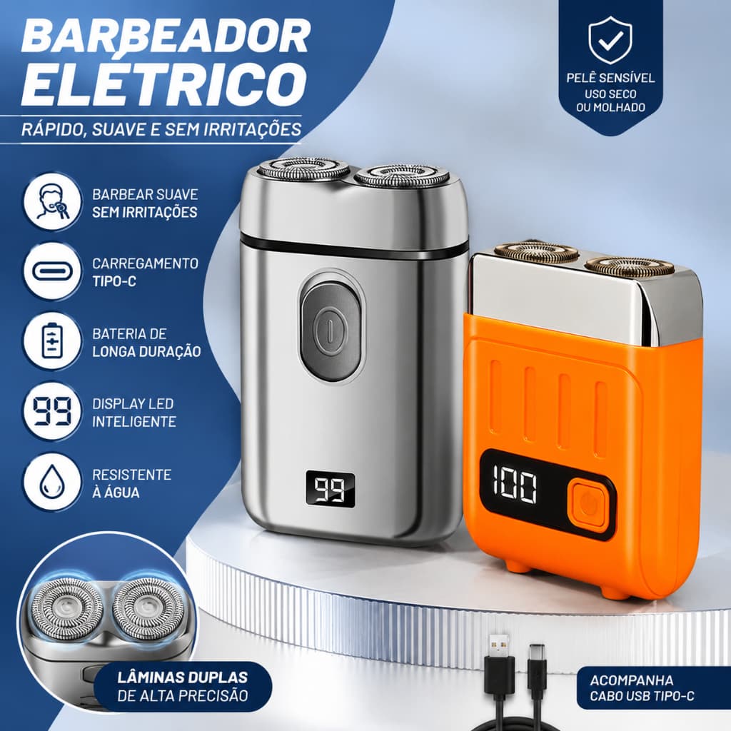 Barbeador Elétrico Dupla Cabeça Aparador De Pelos Recarregável À Prova Dágua