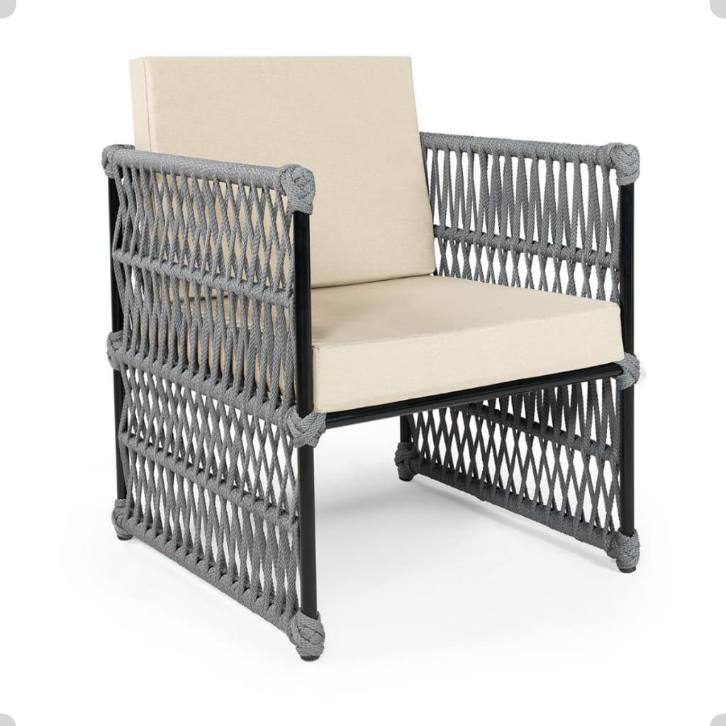 Poltrona Elegante Artesanal Corda Náutica Ferro Resistente Jardim Impermeável Varanda Luxo Holanda
