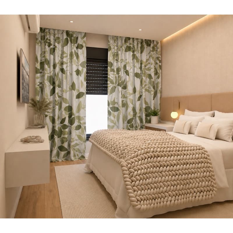 Cortina Passante Estampada Percal 2,40 Largura -200 Fios Quarto Sala
