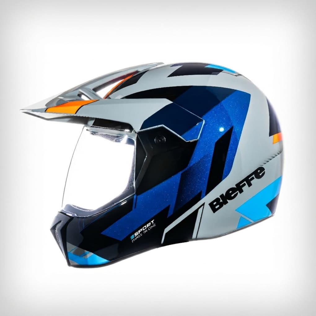 Capacete Fechado Bieffe 3 Sport Moon Cinza e Laranja Brilhante Moto Motocross - Viseira Cristal