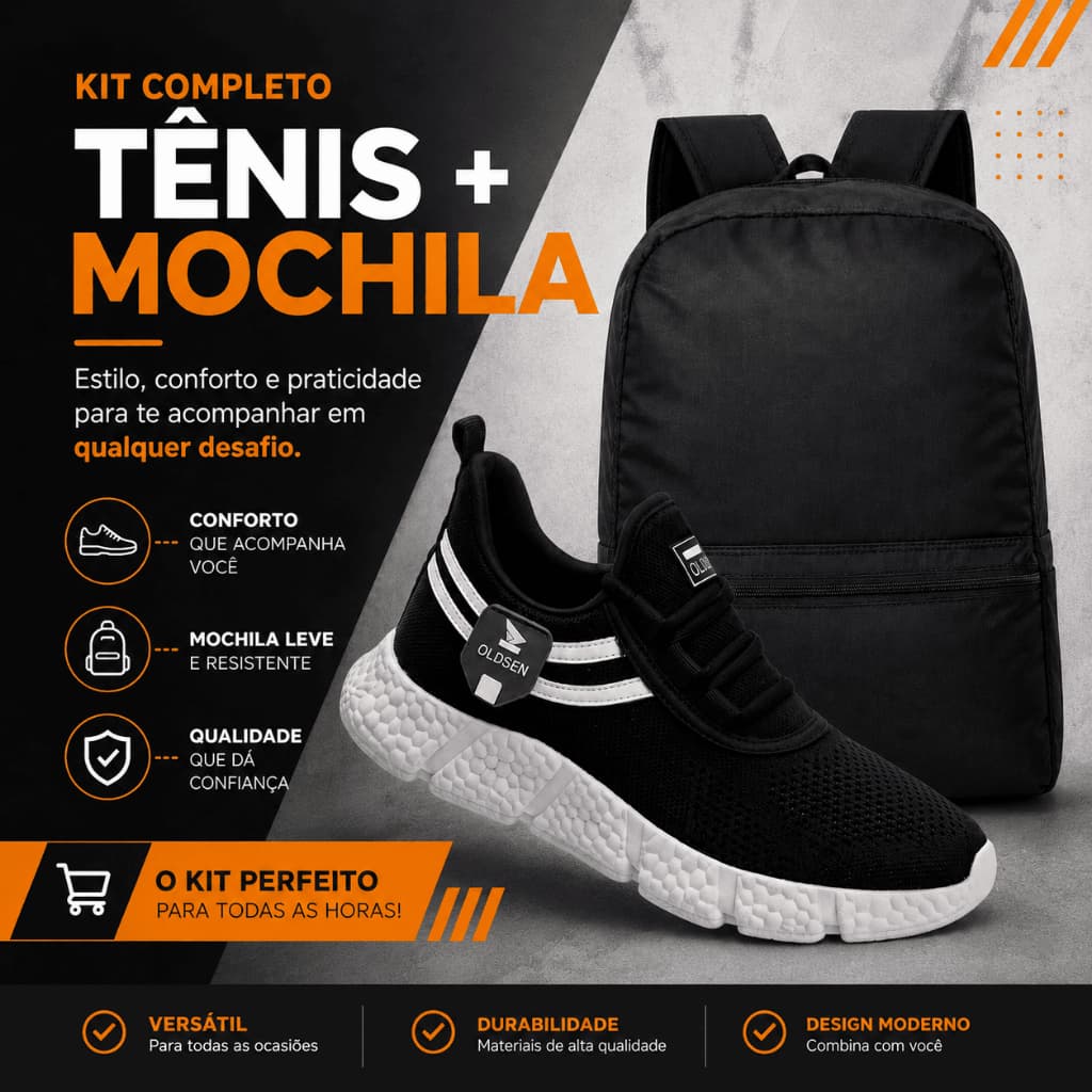 Kit Tenis Masculino Esporte Casual Dia a Dia Mochila Volta As Aulas Leve Confortavel