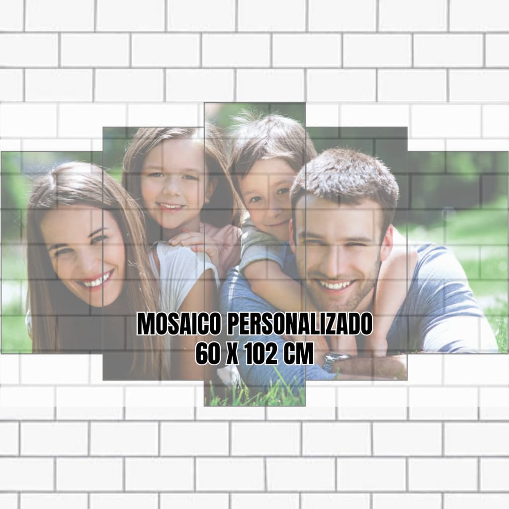 Mosaico Personalizado - Quadro decorativo mosaico MDF  60cm x 102cm - 5 partes - Envie sua foto