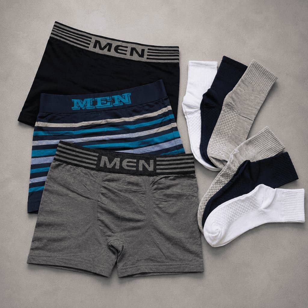 Kit Masculino Cuecas Boxer + Meias Cano Médio Confortáveis Presente dia dos Pais
