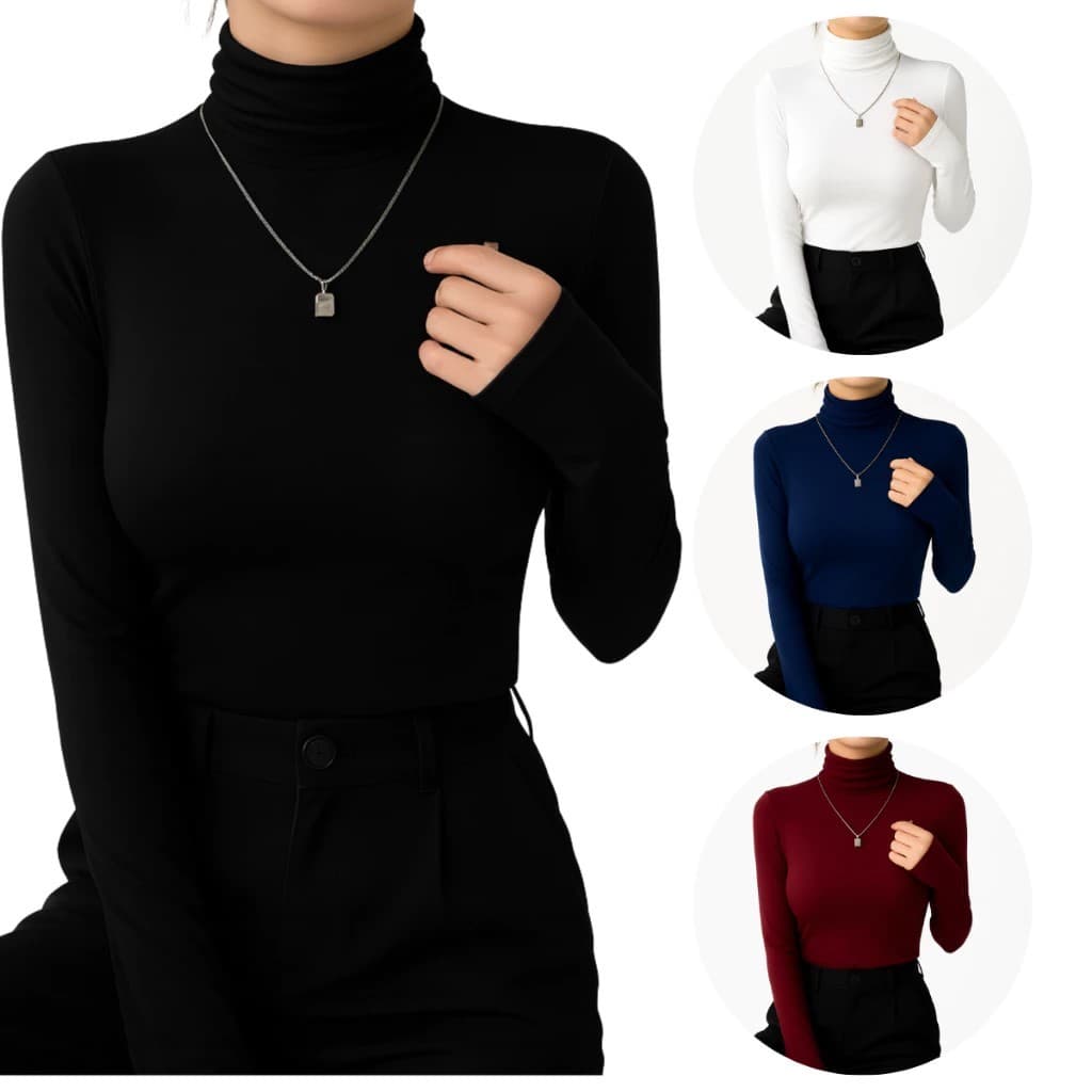 Camiseta Feminina Térmica Gola Alta Manga Longa Proteção Uv Blusa Segunda Pele Frio Calor