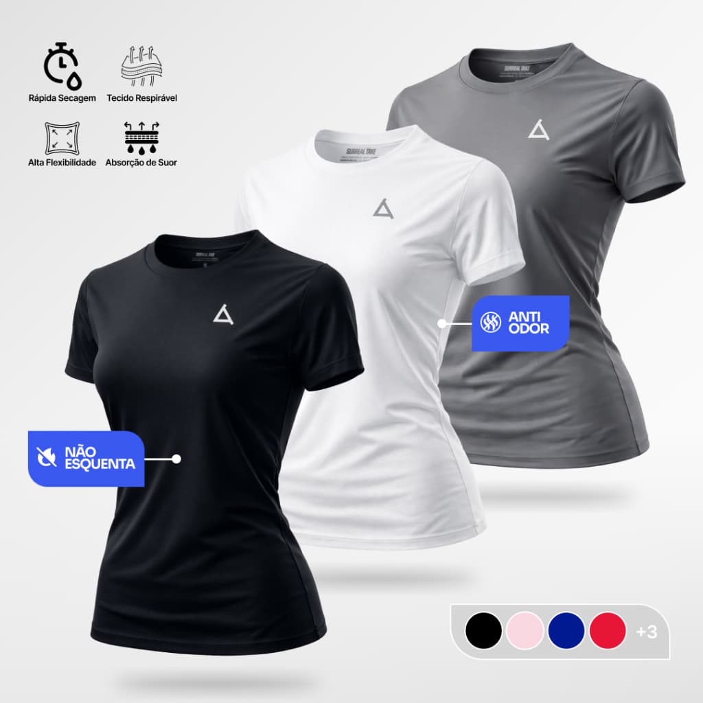 Kit 3 ou 2 Camiseta Feminina Dry Fit Camisa Academia Manga Curta Proteção UV 50+ Blusa Fitness