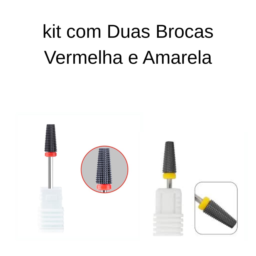 Kit 2 Brocas Tungstênio para Lixadeira de Unha Vermelha e Amarela Profissional Manicure Nail Designer