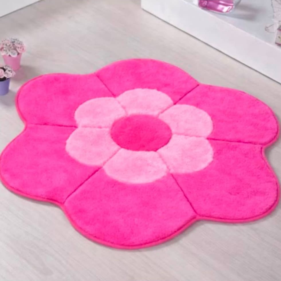 Tapete para Quarto Infantil Menina Flor Pelúcia Super Antiderrapante